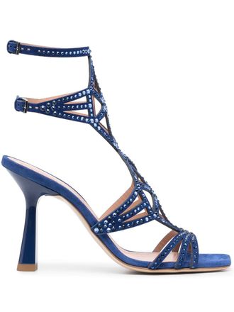 Alberta Ferretti 100mm embellished square-toe sandals - women - Polyester/Calf Leather/Calf Leather/Calf Leather - 40 - Blue