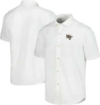 Tommy Bahama Mens Tommy Bahama White Wake Forest Demon Deacons Coconut Point Palm Vista IslandZone Camp Button-Up Shirt at Nordstrom, Size Large