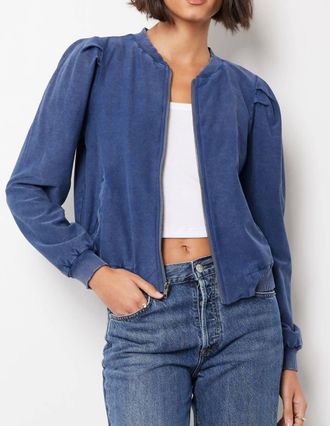 bobi Puff Sleeve Bomber Jacket In Dark Indigo