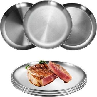 OEM Platos De Acero Inoxidable, 6 Piezas, Platos Redondos De Acero Inoxidable De &Oslash; 30 Cm, Vajilla Y Molde Para Pasteles, Plato Para Camping