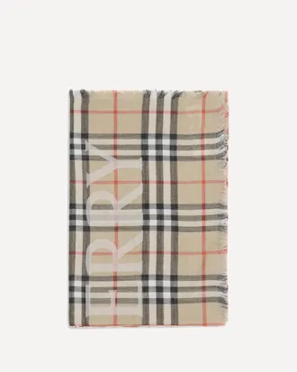 Burberry Wide wool and silk Check Scarf with EKD Male UNI