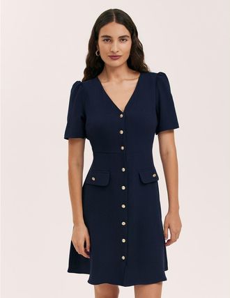 Finery Lucille Crepe Button Front Mini Dress in Navy at Nordstrom, Size 12
