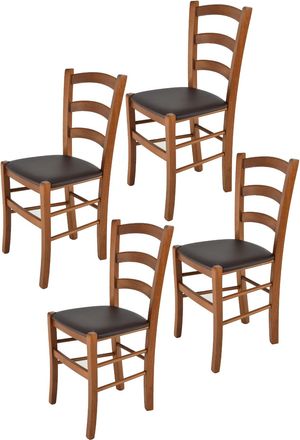 Tommychairs Tommychairs 4 Sillas Venice En Haya Nuez Claro, Asiento Polipiel Moka