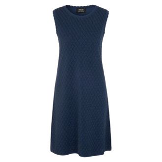 Marc Cain Fijngebreide jurk - Dames - Korte kleedjes - Blauw - S - Wol - Kleedjes