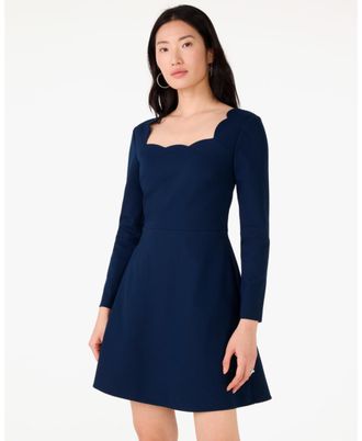 Kate Spade New York Womens Scalloped Ponte Dress - Dark Blue viscose - Size X-Large