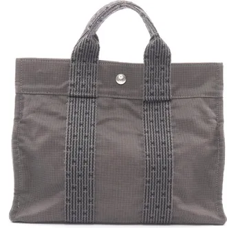 Herm&egrave;s Gray Nylon Canvas Handbag Tote Bag (Pre-Owned)