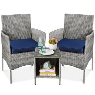 Best Choice Products 3-Piece Outdoor Wicker Conversation Patio Bistro Set, w/ 2 Chairs, Table
