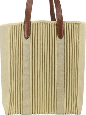 Herm&egrave;s Beige Brown Canvas Leather Tote Bag (Pre-Owned)