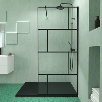 Aurlane Aurlane - Pack Mampara De Ducha 90x195 Cm Y Plato De Ducha Negro Efecto Piedra 140x90 Cm