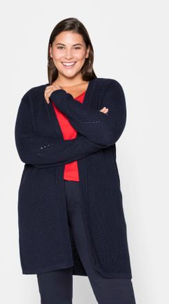 Sheego Longstrickjacke SHEEGO, Damen, Gr. 40/42, blau (marine), 100% Baumwolle, unifarben, Strickjacken Longstrickjacke