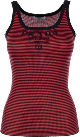 Prada Logo Geborduurd Gebreid Tanktop - Dames - Tops zonder mouwen - Veelkleurig - L - Tops