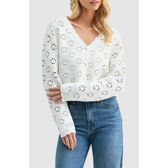 All in Favor Open Stitch Cotton Blend Cardigan in Ivory at Nordstrom, Size X-Small