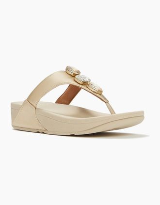 FitFlop Womens Fitflop Lulu Ultra-Jewel Toe-Post Polyurethane Womens Platino Sandals - Gold - Size: 6