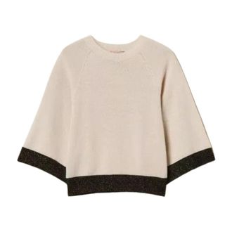 Twinset Cropped Ronde Hals Gebreide Trui - Dames - Ronde hals truien - Beige - M - Wol - Truien & Vesten
