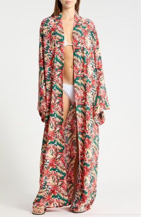 Nordstrom Rack Oversize Cover-Up Ruana in Green- Coral Palm Multi at Nordstrom Rack, Size Large/x-Large