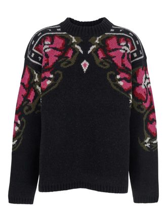 Seafarer floral-pattern crew-neck sweater - women - Virgin Wool - M - Black