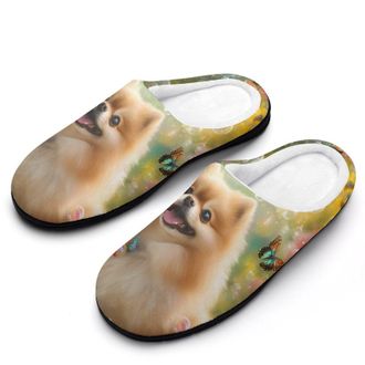 Generic Pomeranian Dog Butterfly Womens Slippers Warm House Slippers Indoor House Shoes with Anti-Skid Rubber Sole