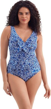 Longitude Ruffle Front Surplice Long Torso One-Piece Swimsuit in Fine China at Nordstrom, Size 10