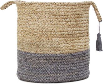 LR Home Lr Home Two-Tone Jute Woven Decorative Storage Basket With Handles