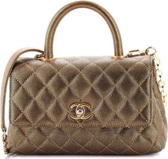 Chanel Coco Top Handle Bag Quilted Iridescent Caviar Mini satchel - women - Calf Leather - One Size - Gold
