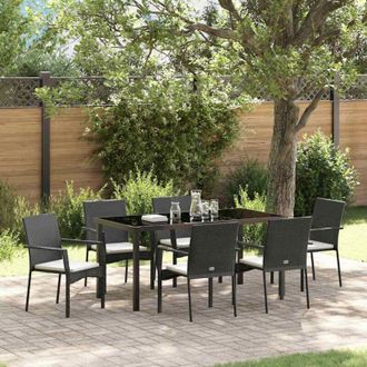 vidaXL Conjunto De Comedor De Jard&iacute;n Con Coj&iacute;n 7 Pcs Negro Polirat&aacute;n Vidaxl