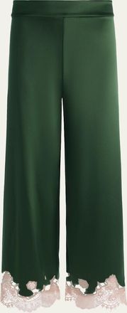 Alice & Olivia Athena Lace-Trim Satin Pants