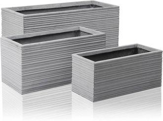 PRIMROSE Terracotta Fibrecotta Berniss Trough Mixed Set of 3 Planters in Grey