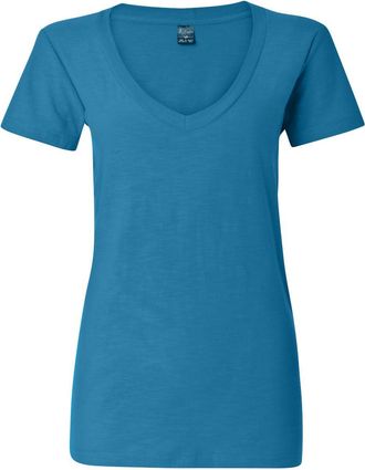 J. America Womens V-Neck Slub T-Shirt