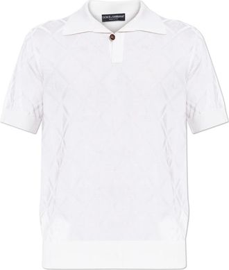 Dolce & Gabbana Zijden jacquard poloshirt met DG-logo - Heren - Polos - Wit - 2XL - Tops