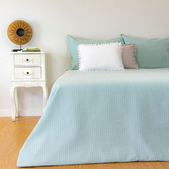 Casa da Laura Funda n&oacute;rdica rayas 100% algod&oacute;n verde agua cama 135/150 cm (240 x 220