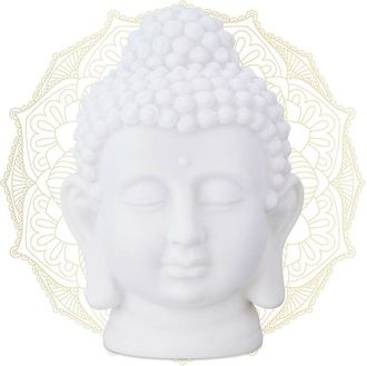 Relaxdays Relaxdays Buddha Head, Plastic, HWD: 17x12x10 cm, Zen Deco Figurine for Home or Yoga Studio, Feng Shui Decoration, White