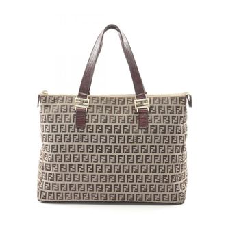 Fendi Beige Brown Canvas Leather Tote Bag (Pre-Owned)