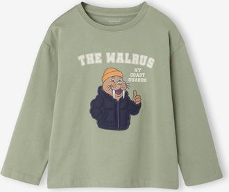 Vertbaudet Jungen Langarmshirt mit Print salbeigr&uuml;n
