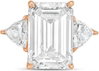 Diana M. Jewels 14kt rose gold 2ct lab grown emerald diamond ring with trillions on the sides