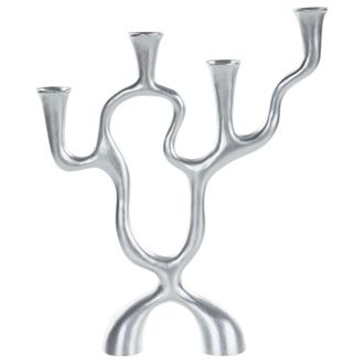 Beliani Beliani - Candelero Para 4 Velas Decoraci&oacute;n Minimalista Candelabro Plateado Famoes