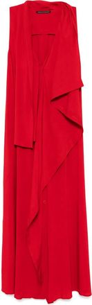 Yohji Yamamoto Abito lungo drappeggiato Ry Lawn senza maniche - Rosso