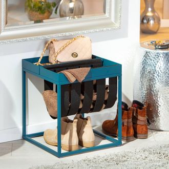 Dmora Dmora Table Basse En M&eacute;tal Peint Bleu, Avec Porte-revues En Laine Bouillie, 35x35x40 Cm