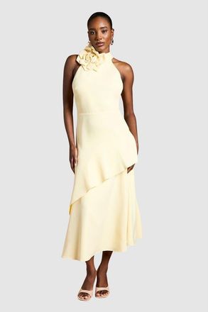 Coast Corsage High Neck Midi Dress in Lemon at Nordstrom, Size 12