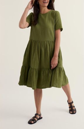 Seasalt Cornwall Pebble Comb Organic Cotton Double Gauze Dress in Creek at Nordstrom, Size 16