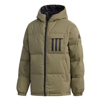 adidas Rev 3st Down Ho Stay Warm Reversible Outdoor hooded down Jacket Khaki Brown EH4009