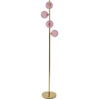 Beliani Floor Lamp Pink Glass Gold Metal Base Glamorous Modern Look Living Room Lighting ANADYR