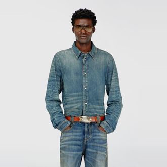Diesel Shirt in dirty-effect creased denim - Denim Shirts - Man - Blue