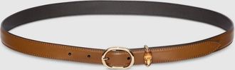 Gucci Thin Belt With Oval Buckle, Brown, Leather