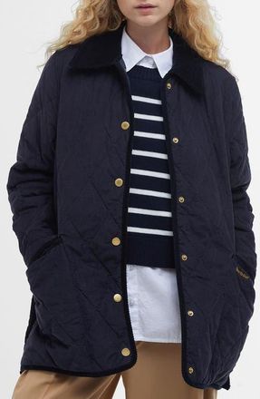 Barbour Cornelia Quilted Jacket in Dark Navy/Sky Dress Tartan at Nordstrom, Size 14 Us