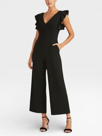 Rachel Roy Kate Ruffle Sleeve V-Neck Jumpsuit in Black at Nordstrom, Size Xx-Large