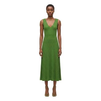 Elisabetta Franchi Knitted Dresses, female, Green, Size: M Openwork Knit Dress with Jewel Detail