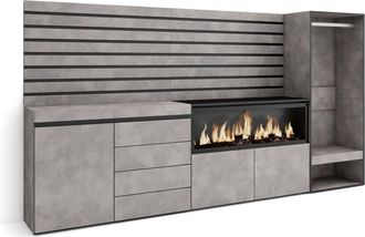 Skraut Home Aparador efecto madera cemento 274x35x145cm chimenea efecto fuego