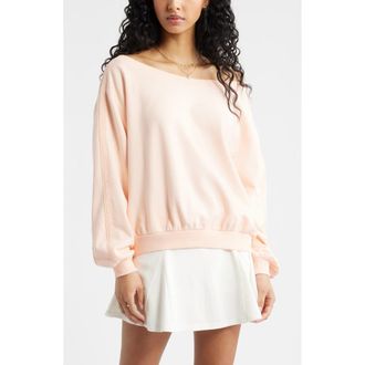 BP. Lace Trim Off the Shoulder Cotton Blend Sweatshirt in Coral Morning at Nordstrom Rack, Size Xx-Small