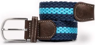 Swole Panda Unisex Recycled Woven Belt, Elastic Belt for Men and Women, Belt Buckle Stretch Woven Belt - Sky Blue Stripe