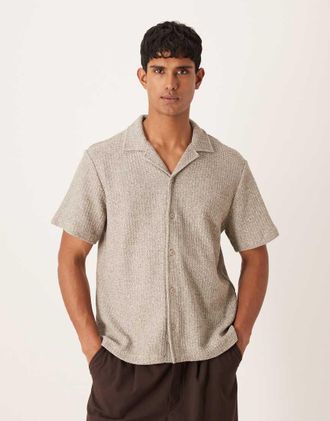 Calvin Klein Jeans Camicia comoda testurizzata beige a maniche corte-Neutro